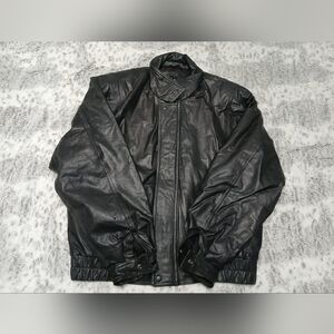 Expressions Black Leather Bomber Jacket